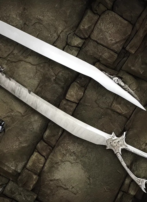 Image similar to epic fantasy sword, Proto-Slavic mythology, white background, detailed and realistic, 4k, artstation, octane render