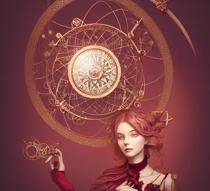 Image similar to beautiful ornate orrery by charlie bowater and anna dittmann and artgerm and clemens ascher, portrait, intricate, elegant, maroon mist, product shot, macro, highly detailed, dramatic lighting, sharp focus, octane render, trending on artstation, artstationhd, artstationhq, unreal engine, 4 k, 8 k