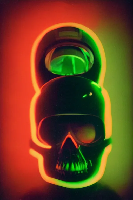 Image similar to astronaut with neon glowing skull, 1 9 6 0 s, color bleed, ektachrome photograph, volumetric lighting, f 8 aperture, cinematic eastman 5 3 8 4 film stanley kubrick