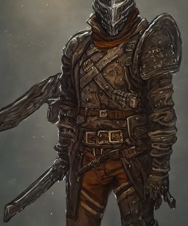 Prompt: a oil / watercolor painting full body character portrait of a gunslinger / paladin in the style of dark souls in the style of darkest dungeon trending on artstation deviantart pinterest detailed realistic hd 8 k high resolution