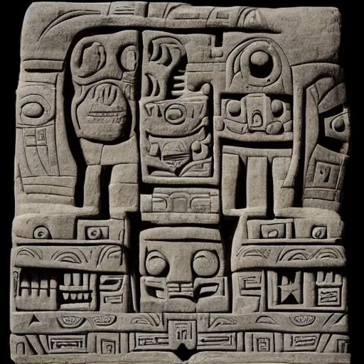 Image similar to space invaders as a mayan stone carving