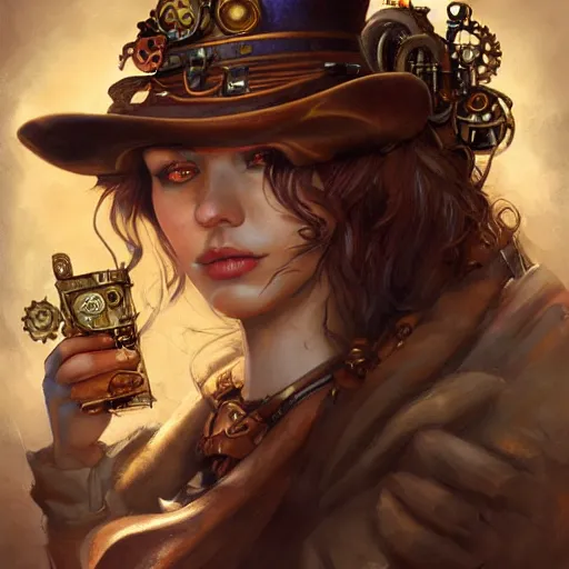 steampunk artificer, cute, oil painting, portrait, | Stable Diffusion