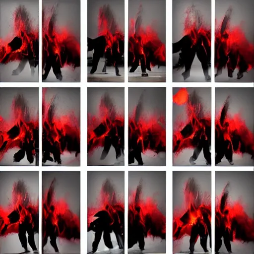 Image similar to emotions, furious movement, red, heat, anger, explosion, disaster