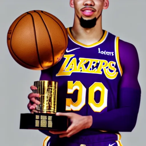 prompthunt: jayson tatum in los angeles lakers jersey, holding the larry  o'brien trophy, portrait by william sidney mount, oil on canvas, trending  on artstation, hyper realistic