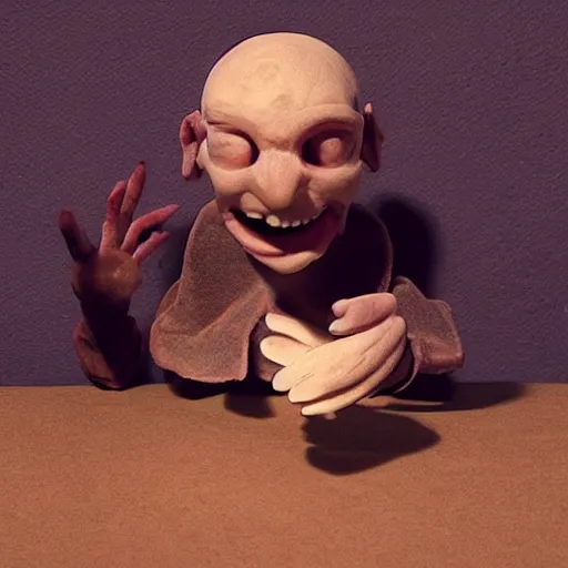 Prompt: “ greedy merchant meme, claymation, hyperrealistic, volumetric lighting, 3 5 mm film still ”