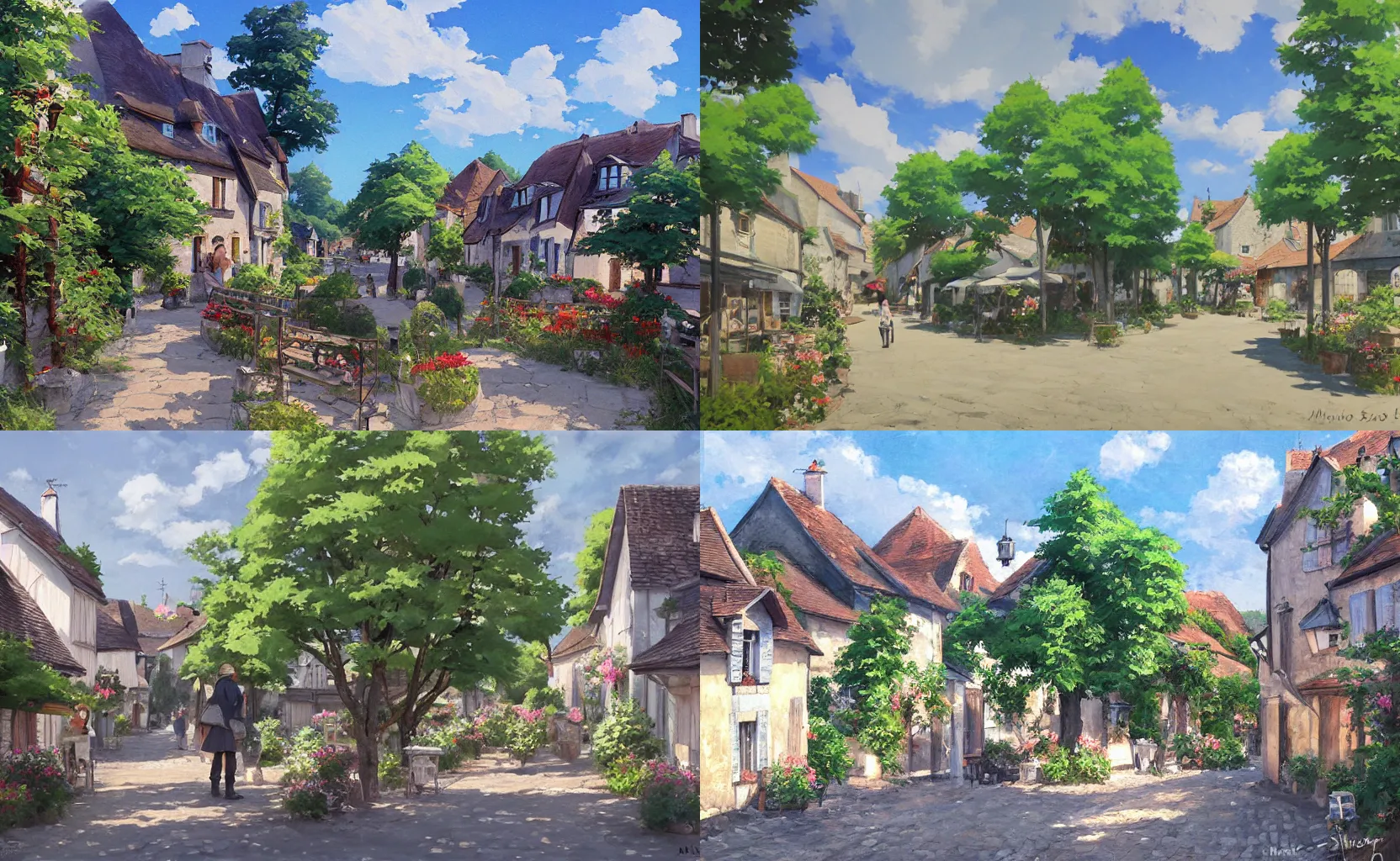 Prompt: a quaint rural French town, painting by Makoto Shinkai