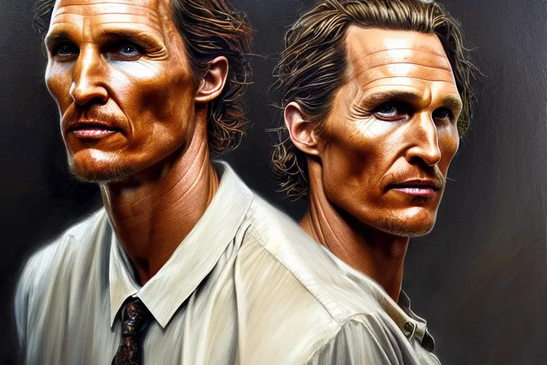 Image similar to matthew mcconaughey as rust cohle from true detective oil painting elegant, highly detailed, centered, digital painting, artstation, concept art, smooth, sharp focus, illustration, artgerm, tomasz alen kopera, peter mohrbacher, donato giancola, joseph christian leyendecker drew struzan