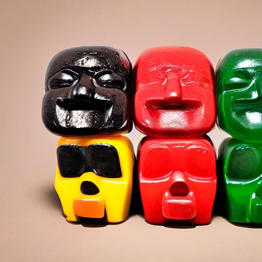 Prompt: photo of Haribo Gummy Olmec heads