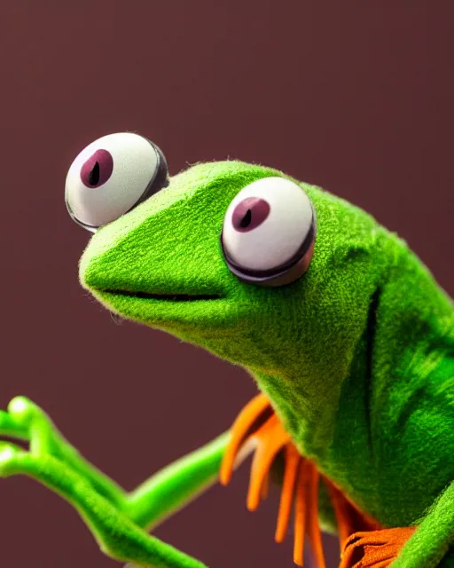 Prompt: A studio portrait of Kermit the Frog, highly detailed, extremely detailed, bokeh, 90mm, f/1.4