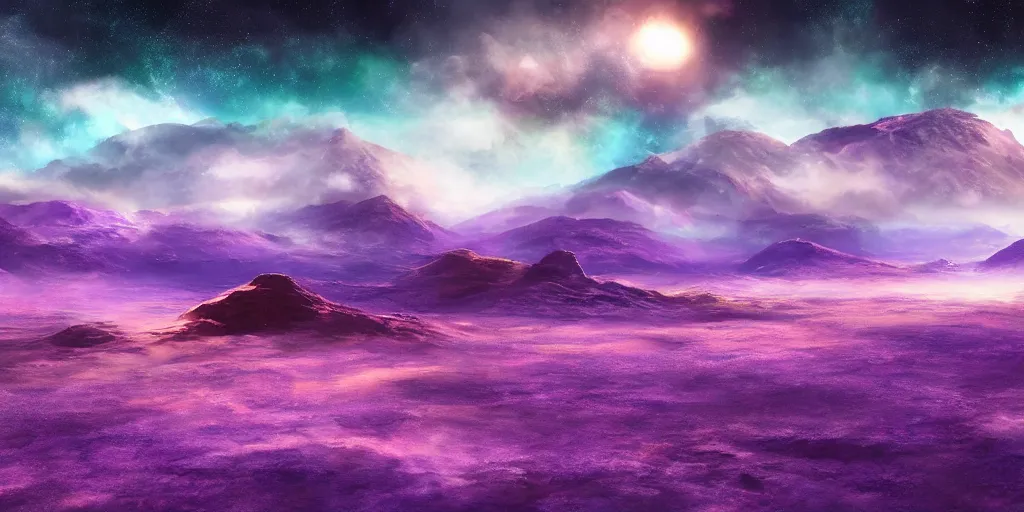 Prompt: cosmic tundra of space, purple, matte painting, concept art, 4 k