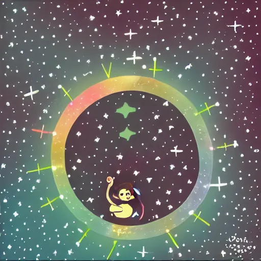 Prompt: a constellation of a happy monkey