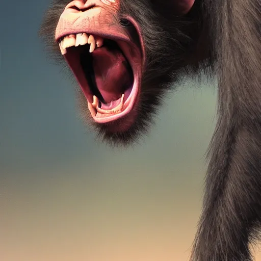 Image similar to Strong Angry Chimpanzee Screaming, Boris Vallejo, Epic, 8k resolution, ArtStation, Hyperrealistic