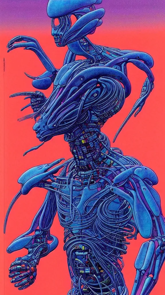 Image similar to ( ( ( ( a humanoid creature on other planets that appear intelligent. ) ) ) ) by mœbius!!!!!!!!!!!!!!!!!!!!!!!!!!!, overdetailed art, colorful, artistic record jacket design