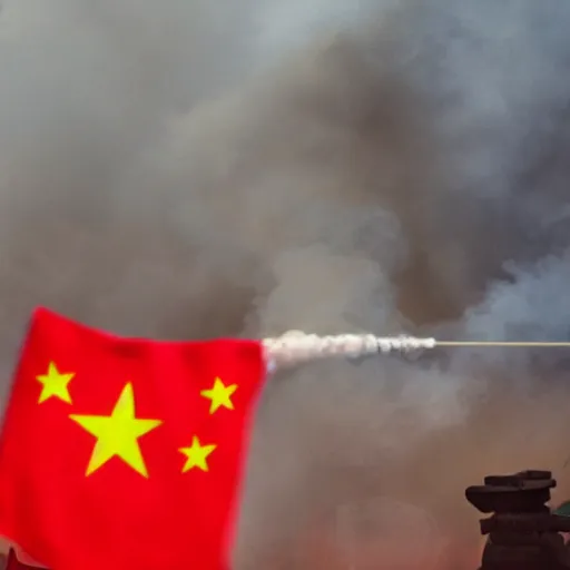 Image similar to Chinese flag on fire with vapes in the background