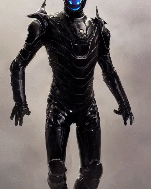 Image similar to iridescent sinewy smooth muscular male sleek glossy black pearlescent scifi armor with smooth black featureless helmet, by greg rutkowski, mark brookes, jim burns, tom bagshaw, magali villeneuve, trending on artstation