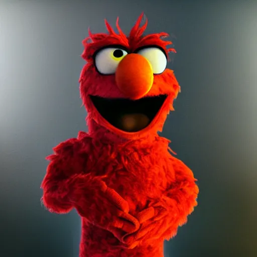 Prompt: Realistic photo of Elmo as a human