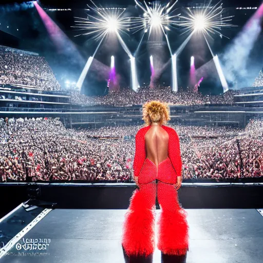 Image similar to Beyonce giving a concert, Fujifilm X-T3, ISO100, f/8, 1/125, 84mm, RAW Dual Pixel, Dolby Vision, HDR, professional