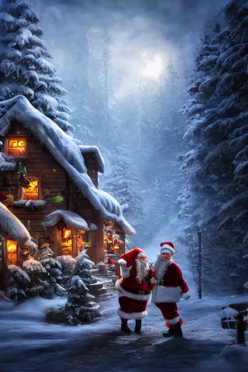 Image similar to Santa's workshop, dramatic lighting, cinematic, establishing shot, extremely high detail, foto realistic, cinematic lighting, post processed, concept art, high details, cinematic, 8k resolution, beautiful detailed, photorealistic, digital painting, artstation, concept art, smooth, sharp focus, artstation trending, octane render, unreal engine