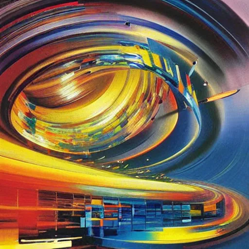 Image similar to abstract art representing momentum, oil painting by john berkey and gabriel dawe, masterwork