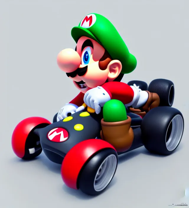 Image similar to studio 3 d render of a new mario kart character, white background, perfectly shaded, trending on artstation, octane render, unreal engine 5 render