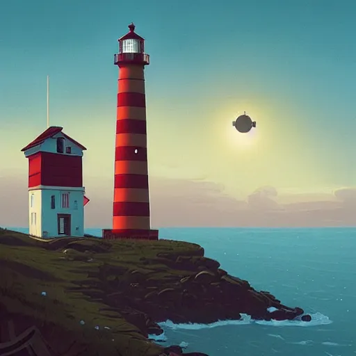 Prompt: lighthouse by simon stalenhag