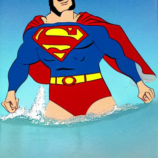 Prompt: superman taking a bath at the beach