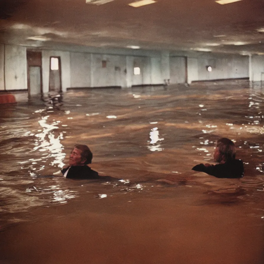 Prompt: 7 0 s movie still of an old man drowning in an empty soviet ballroom flooded in worms, cinestill 8 0 0 t 3 5 mm, heavy grain, high quality, high detail