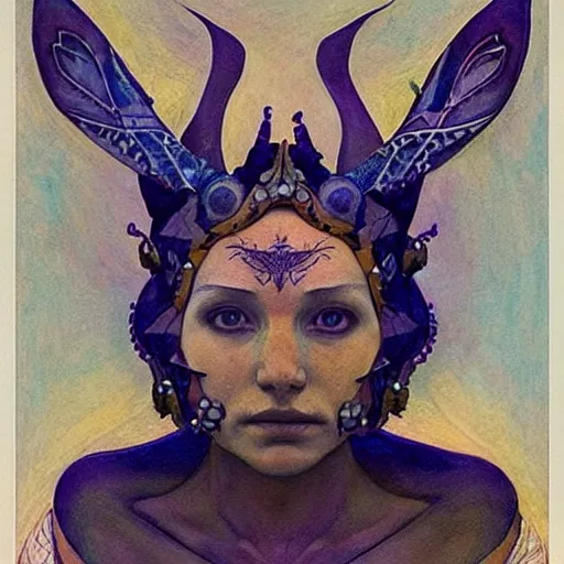 Prompt: the moth crown, by Annie Swynnerton and Nicholas Roerich, bioluminescent skin, tattoos, elaborate costume, geometric ornament, symbolist, smooth, sharp focus, extremely detailed, featured on artstation