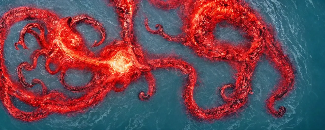 Image similar to giant elder kraken covered in red lightning in the middle of a giant whirlpool, award winning photograph, national geographic, 8k UHD