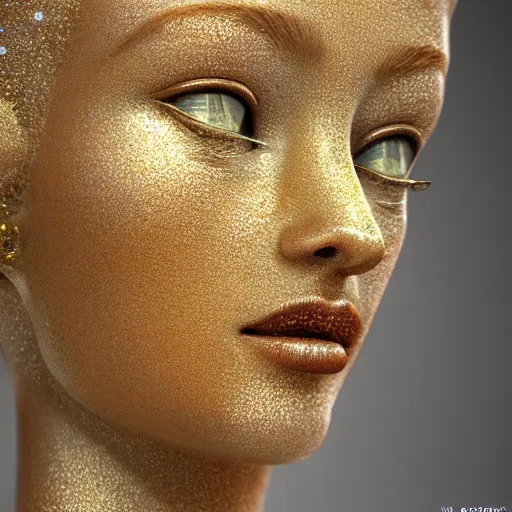 Image similar to sponge sculpture goddess of space, beauty, pretty face, glossy skin, stars, glowing, soft light, hdri, smooth, sharp focus, fantasy, intricate, elegant, highly detailed, 8 k