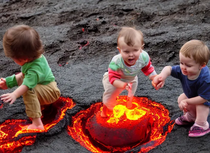 Image similar to toddlers playing in molten lava