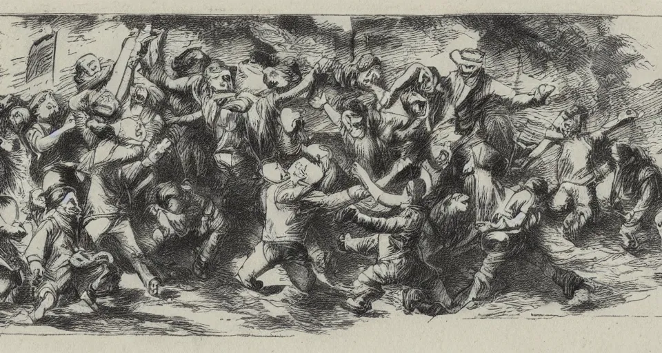 Prompt: an etching of elisha calling bears to attack the forty youth, by albert rosenthal!!!!!!!!!!!!!!!!!!!