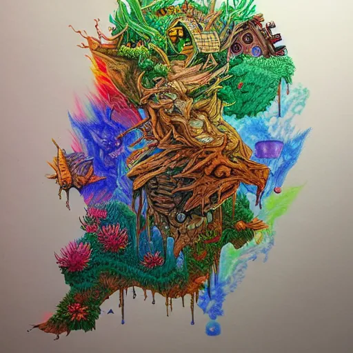 Prompt: Colored pencil art on paper, Terraria, hyper detailed, artstation, MasterPiece, Award-Winning, Caran d'Ache Luminance