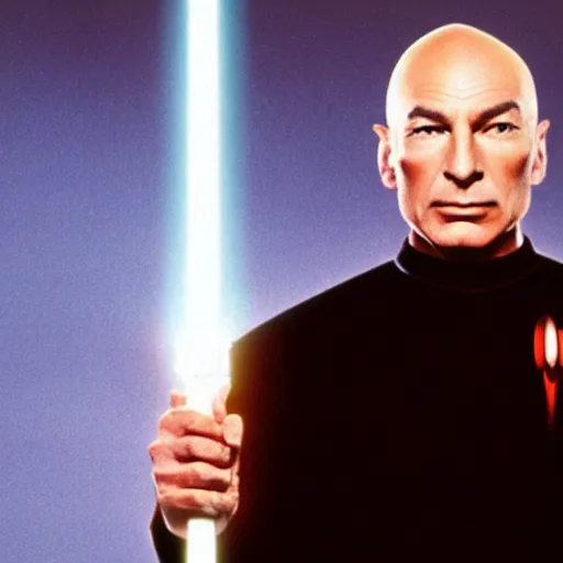 Image similar to captain jean luc picard wielding a lightsaber