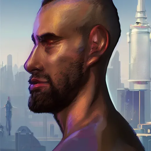 Image similar to future neptune colony man, as a GTA character, by Cedric Peyravernay, highly detailed, hyperrealism, excellent composition, cinematic concept art, dramatic lighting, trending on ArtStation