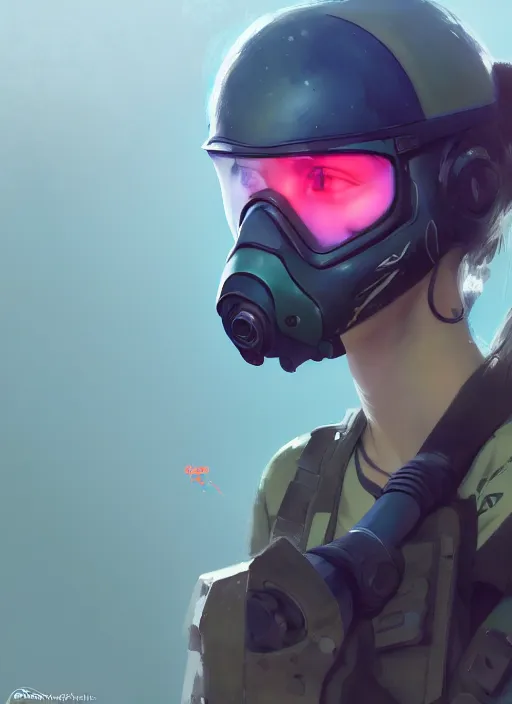 Prompt: a paintball player girl, softair center landscape, illustration, concept art, anime key visual, trending pixiv fanbox, by wlop and greg rutkowski and makoto shinkai and studio ghibli and kyoto animation, symmetrical facial features, sport clothes, blue lens airsoft mask, colorful airsoft gun, realistic anatomy, bb tracers