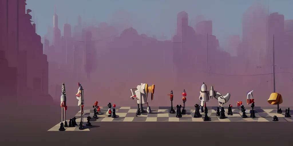 Image similar to chess by Goro Fujita and Simon Stalenhag , 8k, trending on artstation, hyper detailed, cinematic