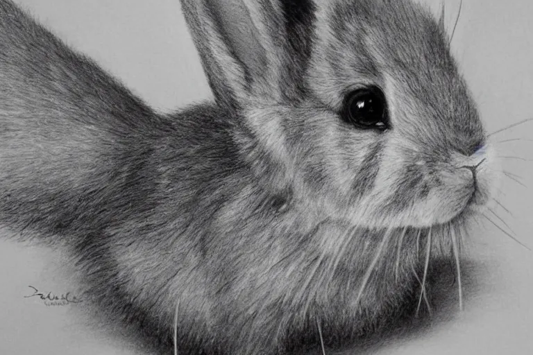 Image similar to Pencil sketch of a cute rabbit, detailed, photorealism