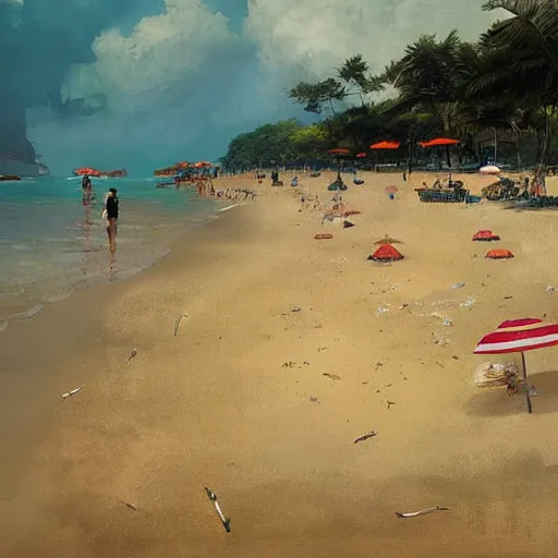 Image similar to a beach in singapore, by greg rutkowski