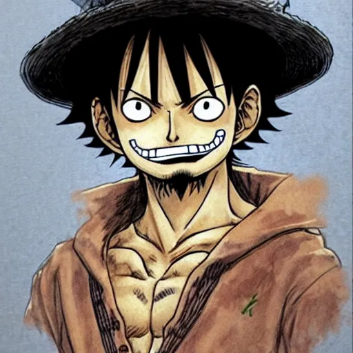 Image similar to [ luffy mustache ] ( by kim jung gi ) ( by kentaro miura )