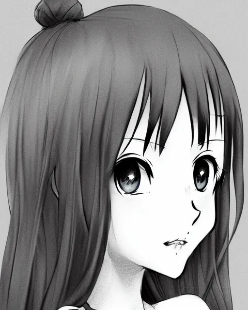 Image similar to portrait of cute girl, illustration concept art, anime, manga, pencil sketch, black and white trending pixiv fanbox