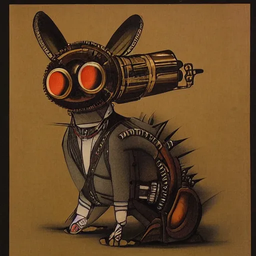 Prompt: steampunk animatronic in the shape of a rabbit, japanese painting