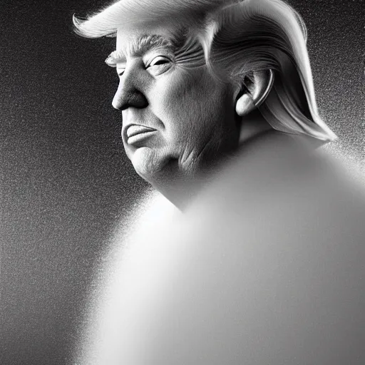 Image similar to beautiful diffused portrait of Trump with a silver fur collar, his golden hair glints with perfection, trending on artstation 8k 70mm