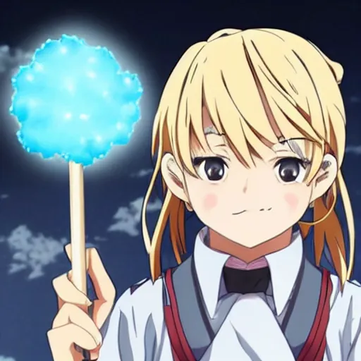 Image similar to key anime visual of a tsundere walter white with blonde hair and twintails; has a lolipop in mouth; trending on Pixiv; official media