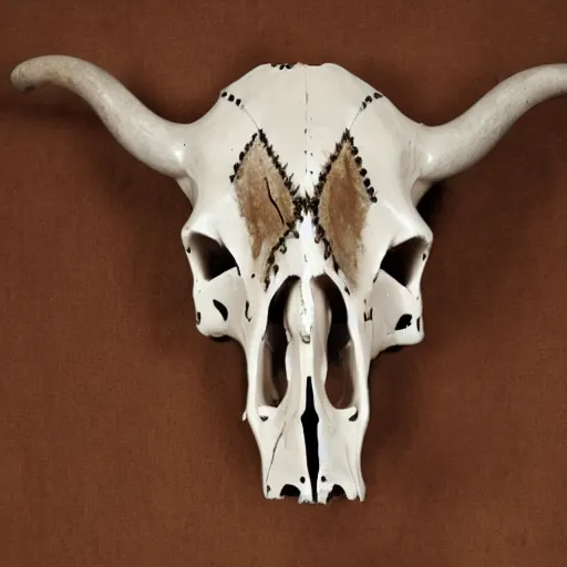 Prompt: cow skull inscribed with intricate decorative carvings