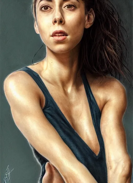 Prompt: full length photo of a suffering Oona Chaplin in a tanktop in the style of stefan kostic, not realistic, sharp focus, 8k high definition, insanely detailed, intricate, elegant, art by stanley lau and artgerm