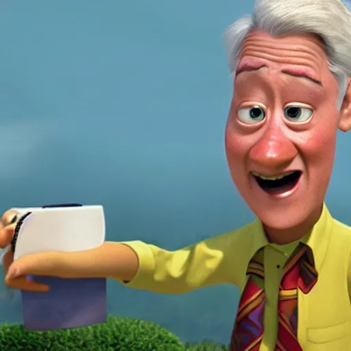 Image similar to a frame from the pixar film up, starring bill clinton