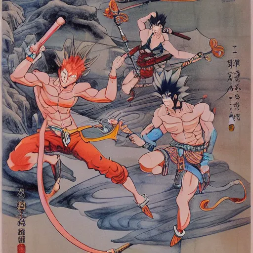 Image similar to Sun Wukong vs. Nezha with three heads and six arms,From the Chinese cartoon havoc in heaven