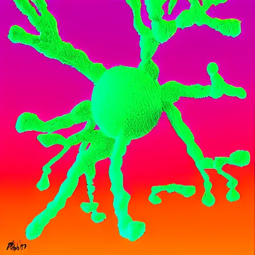 Image similar to huge fluffy bacteriophage, golden hour, pop art, dramatic