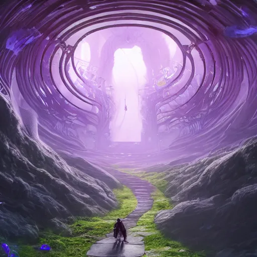 Prompt: a ultradetailed beautiful concept art a view of the unconscious labyrinth filled with countless path to the depth of the mind, dramatic lighting, dynamic lighting, cinematic lighting, purple color scheme, concept art, high resolution 4 k, by raphael lacoste and beeple and andreas rocha and artgerm, featured on artstation, ultrawide angle, f 8, polarizer filter
